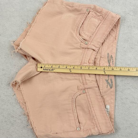 Seven7 Women’s Pink Peach Fray-Hem Denim Shorts Size 8 Stretch Cut Off - Picture 7 of 15